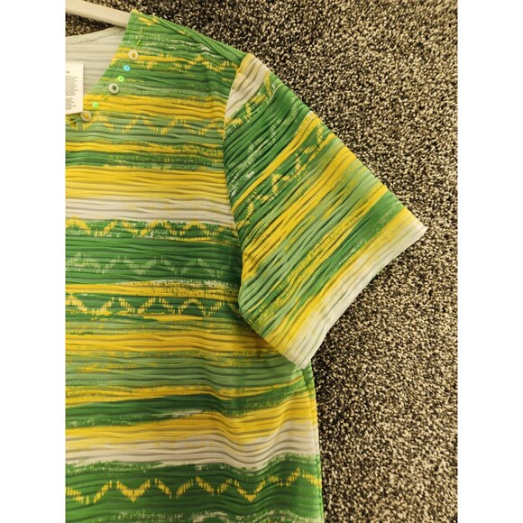 Alfred Dunner Medium Petite Short Sleeve Green Yellow Blouse 8.6608 - Picture 3 of 5